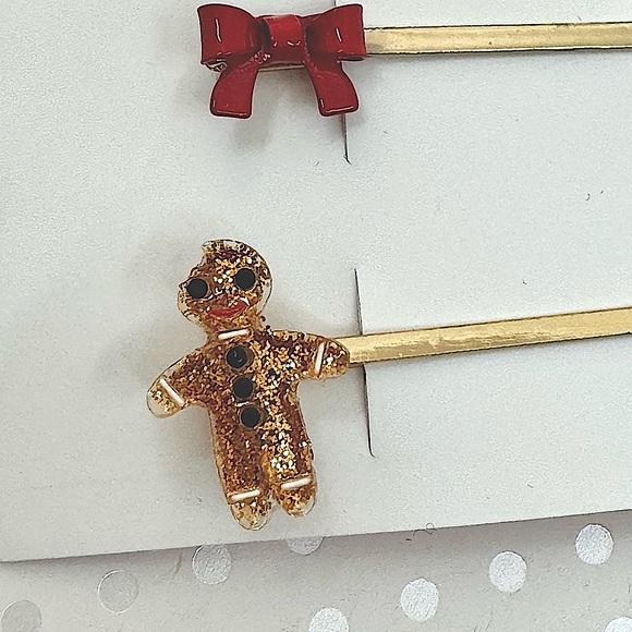 Betsey Johnson ‘Feliz Navidad’ Gingerbread Man Necklace; Barrett Set NWT - Picture 11 of 13